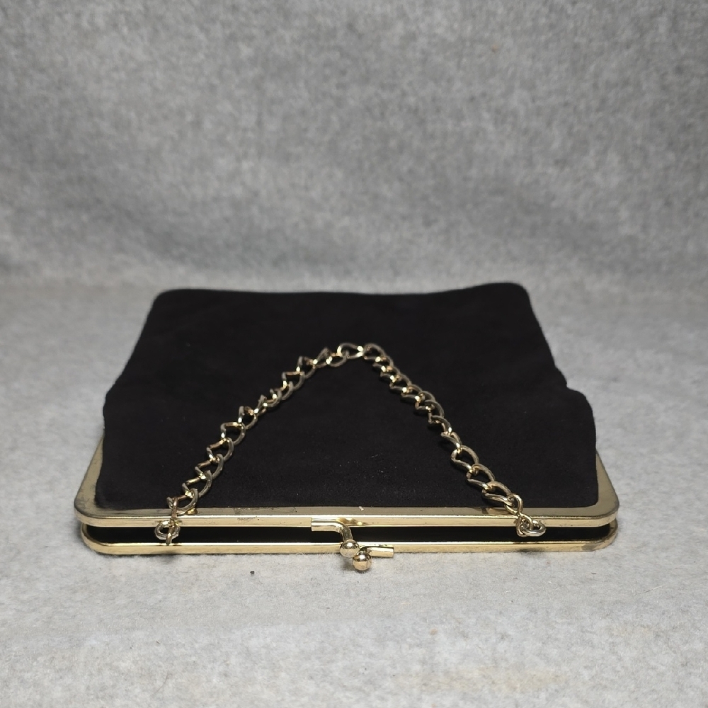 Elegant Vintage Black Suede Kiss Lock Chain Evening Bag - Picture 4 of 14